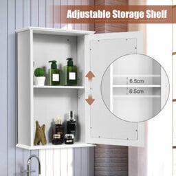 Costway Mirrored Bathroom Cabinet Wall Mount Storage Cabinet W/ Single Door-White - thumbnail 5