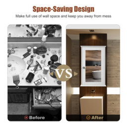 Costway Mirrored Bathroom Cabinet Wall Mount Storage Cabinet W/ Single Door-White - thumbnail 7
