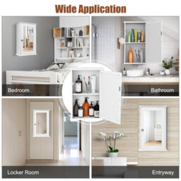 Costway Mirrored Bathroom Cabinet Wall Mount Storage Cabinet W/ Single Door-White - thumbnail 8