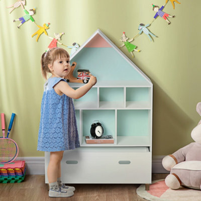 Homcom Kids Bookshelf Chest W/ Drawer Cubes Baby Toy Wood Organizer White - image 1