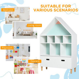 Homcom Kids Bookshelf Chest W/ Drawer Cubes Baby Toy Wood Organizer White - thumbnail 7