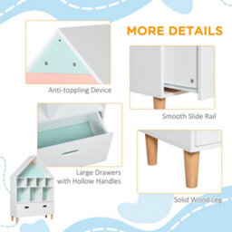 Homcom Kids Bookshelf Chest W/ Drawer Cubes Baby Toy Wood Organizer White - thumbnail 6