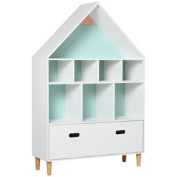 Homcom Kids Bookshelf Chest W/ Drawer Cubes Baby Toy Wood Organizer White - thumbnail 2
