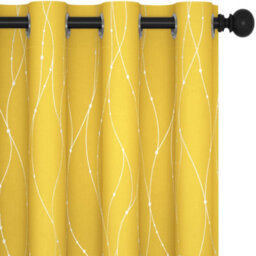 Deconovo Dot Line Decorative Super Soft Thermal Insulated Energy Saving Blackout Curtains Mellow Yellow W46 X L90 Inch 2 Panels - thumbnail 1