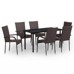 Berkfield 7 Piece Outdoor Dining Set Brown And Black - thumbnail 2