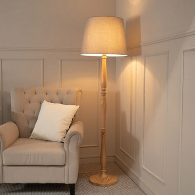 Valuelights Victoria Traditional Light Wood Candlestick Floor Lamp With Grey Tapered Shade - image 1