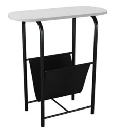 Urbn-Living Urbnliving 58Cm Height Slim Oval Side End White Table With Magazine Newspapers Holder Sling Rack - thumbnail 3