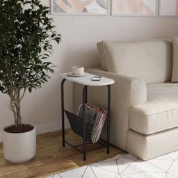 Urbn-Living Urbnliving 58Cm Height Slim Oval Side End White Table With Magazine Newspapers Holder Sling Rack - thumbnail 2