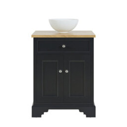 Homestylestore 645mm Black Grey And Oak Bathroom Vanity Unit With Round Countertop Basin And Chrome Round Handles - thumbnail 2