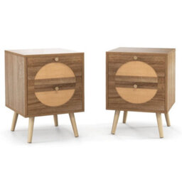 Rattan Nightstand Side End Table Home Bedside Table Set Of 2 - thumbnail 1