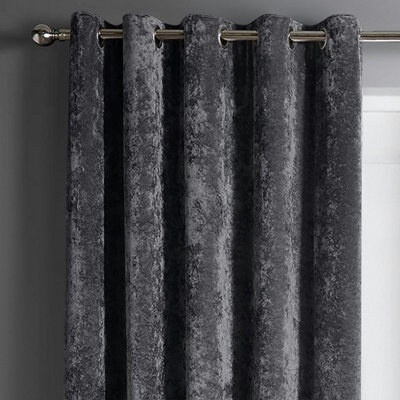 Intimates Crushed Velvet Ready Made Eyelet Curtains - Charcoal