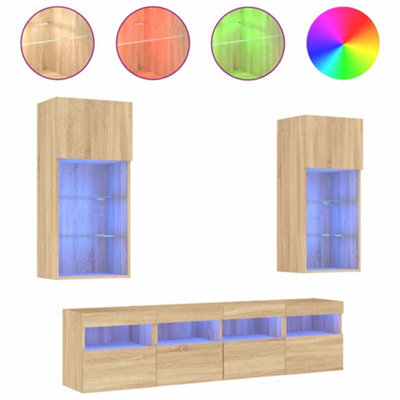 Berkfield Versatile 5 Piece Tv Wall Units With Led Sonoma Oak Engineered Wood - image 1