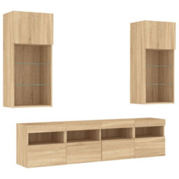 Berkfield Versatile 5 Piece Tv Wall Units With Led Sonoma Oak Engineered Wood - thumbnail 3