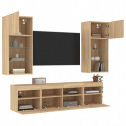 Berkfield Versatile 5 Piece Tv Wall Units With Led Sonoma Oak Engineered Wood - thumbnail 5