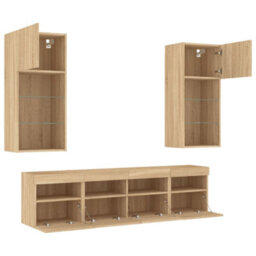 Berkfield Versatile 5 Piece Tv Wall Units With Led Sonoma Oak Engineered Wood - thumbnail 7