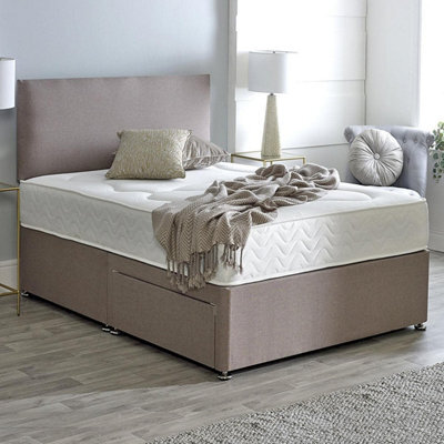 Divan Base Direct Dura Beds Roma Deluxe Super Orthopaedic Sprung Divan Bed Set 5Ft King 4 Drawers Continental- Lino Stone - image 1