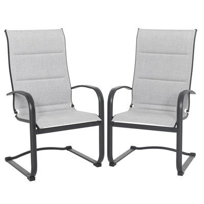 Avestar Outdoor 2-Piece Textilene Dining Chair Set, With Padded Textilene And Metal Frame, High Back And C-Spring Motion Leg, Grey - image 1