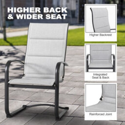 Avestar Outdoor 2-Piece Textilene Dining Chair Set, With Padded Textilene And Metal Frame, High Back And C-Spring Motion Leg, Grey - thumbnail 6