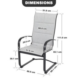 Avestar Outdoor 2-Piece Textilene Dining Chair Set, With Padded Textilene And Metal Frame, High Back And C-Spring Motion Leg, Grey - thumbnail 3