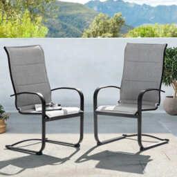 Avestar Outdoor 2-Piece Textilene Dining Chair Set, With Padded Textilene And Metal Frame, High Back And C-Spring Motion Leg, Grey - thumbnail 2
