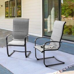 Avestar Outdoor 2-Piece Textilene Dining Chair Set, With Padded Textilene And Metal Frame, High Back And C-Spring Motion Leg, Grey - thumbnail 8