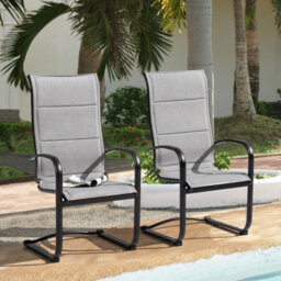 Avestar Outdoor 2-Piece Textilene Dining Chair Set, With Padded Textilene And Metal Frame, High Back And C-Spring Motion Leg, Grey - thumbnail 9