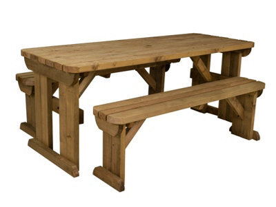 Arbor Garden Solutions Yews Picnic Bench - Wooden Rounded Garden Table And Bench Set (6Ft, Rustic Brown) - image 1