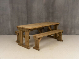 Arbor Garden Solutions Yews Picnic Bench - Wooden Rounded Garden Table And Bench Set (6Ft, Rustic Brown) - thumbnail 3