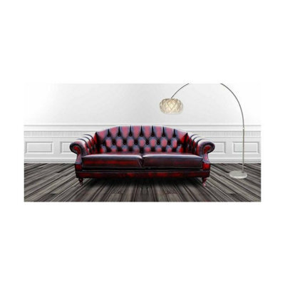 Chesterfield 3 Seater Antique Oxblood Red Leather Sofa Settee In 2 Cushion Victoria Style - image 1