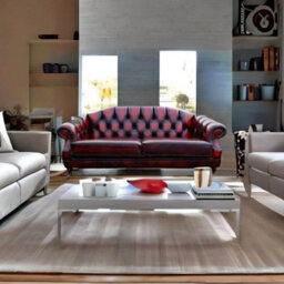 Chesterfield 3 Seater Antique Oxblood Red Leather Sofa Settee In 2 Cushion Victoria Style - thumbnail 2
