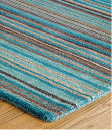 Handmade Easy To Clean Modern Striped Teal Wool Rug For Living Room & Bedroom-200Cm X 285Cm - thumbnail 3