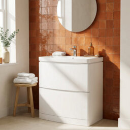 Bathroom City Zentro 800mm Vanity Unit With Basin Gloss White Floorstanding - Matching Ceramic Basin Included - Curved Handleless Design - thumbnail 1