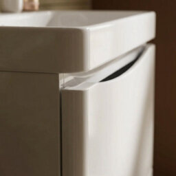 Bathroom City Zentro 800mm Vanity Unit With Basin Gloss White Floorstanding - Matching Ceramic Basin Included - Curved Handleless Design - thumbnail 4