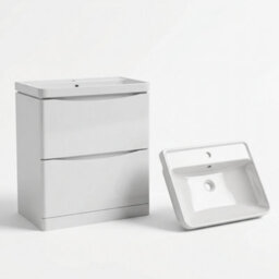 Bathroom City Zentro 800mm Vanity Unit With Basin Gloss White Floorstanding - Matching Ceramic Basin Included - Curved Handleless Design - thumbnail 2