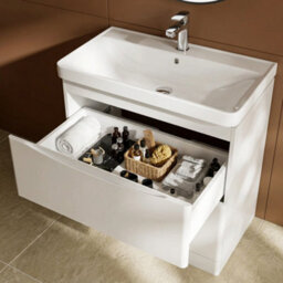 Bathroom City Zentro 800mm Vanity Unit With Basin Gloss White Floorstanding - Matching Ceramic Basin Included - Curved Handleless Design - thumbnail 3
