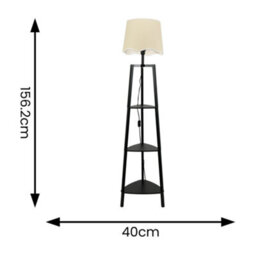 Valuelights Hiru Black 3 Tier Shelf Floor Lamp With White Trim Scallop Shade - thumbnail 4