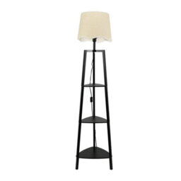 Valuelights Hiru Black 3 Tier Shelf Floor Lamp With White Trim Scallop Shade - thumbnail 7