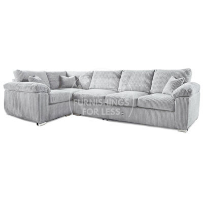 Furnishings For Less UK Delta Large Long Narrow Silver 5 Seater Corner Sofa Left Hand Facing Jumbo Cord L Shape