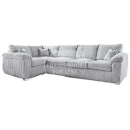 Furnishings For Less UK Delta Large Long Narrow Silver 5 Seater Corner Sofa Left Hand Facing Jumbo Cord L Shape
