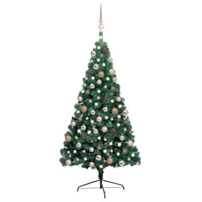 Berkfield Artificial Half Christmas Tree With Leds&ball Set Green 240 Cm - image 1