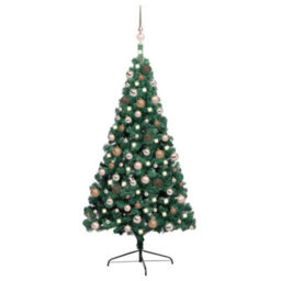 Berkfield Artificial Half Christmas Tree With Leds&ball Set Green 240 Cm