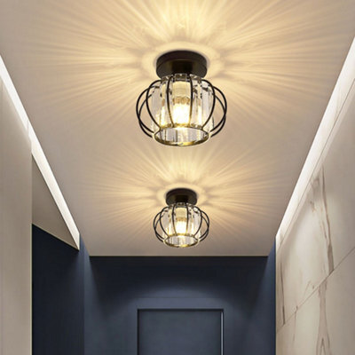Thehotsale Black Metal Crystal Lantern Shape 1-Light Pendant Light 7.48In Dia X 7.08In H - image 1