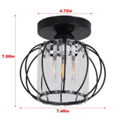 Thehotsale Black Metal Crystal Lantern Shape 1-Light Pendant Light 7.48In Dia X 7.08In H - thumbnail 9