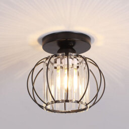 Thehotsale Black Metal Crystal Lantern Shape 1-Light Pendant Light 7.48In Dia X 7.08In H - thumbnail 3