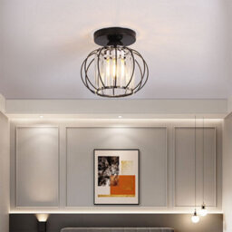 Thehotsale Black Metal Crystal Lantern Shape 1-Light Pendant Light 7.48In Dia X 7.08In H - thumbnail 2