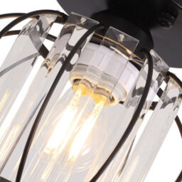 Thehotsale Black Metal Crystal Lantern Shape 1-Light Pendant Light 7.48In Dia X 7.08In H - thumbnail 5