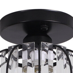 Thehotsale Black Metal Crystal Lantern Shape 1-Light Pendant Light 7.48In Dia X 7.08In H - thumbnail 6