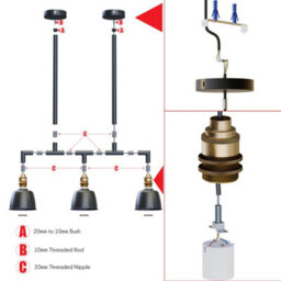 Ledsone Industrial 3 Way Pendant Light E27 Pipe Chandelier For Dining Room, Kitchen, Cafe With Bulbs - thumbnail 9