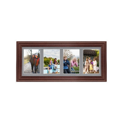 AK Frames 50X20Cm Rose Wood Classic Multi Photo Frame With Mid Grey Mount - Holds 4 Apertures (4X) 6X4 Photos - image 1