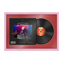 "AK Frames 25X17"" Pink Classic Vinyl Record Frame With Crimson Mount For 12 Inch Lp Cover & Disc - Overlapped Design"